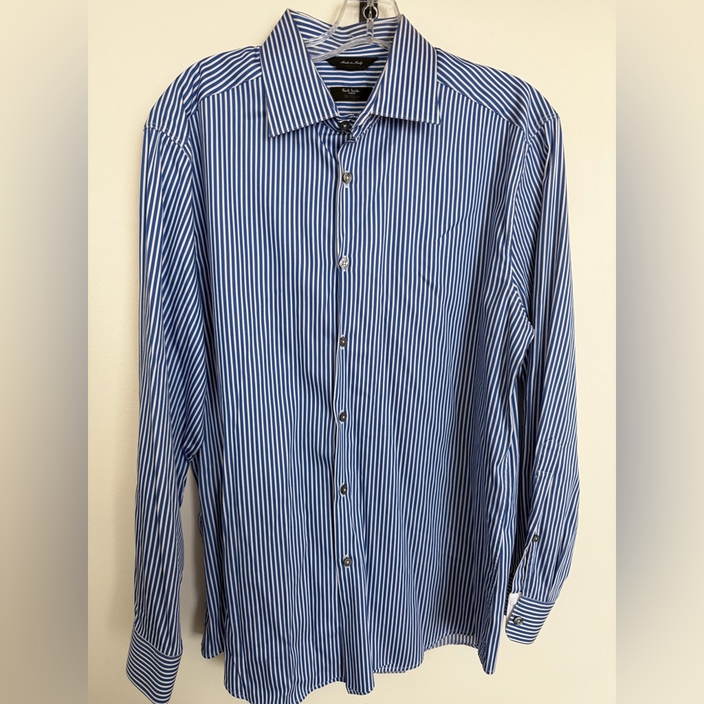Paul Smith Blue and White Vertical Stripe Button-Down Shirt